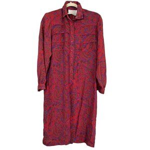 Schrader Dress MP Red Belted Paisley Floral Midi Retro Boho Western 80s Tropical